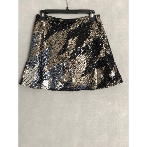 French Connection Sequin Mini Skirt Women's Size 6 Black/Gold NEW - Picture 3 of 6